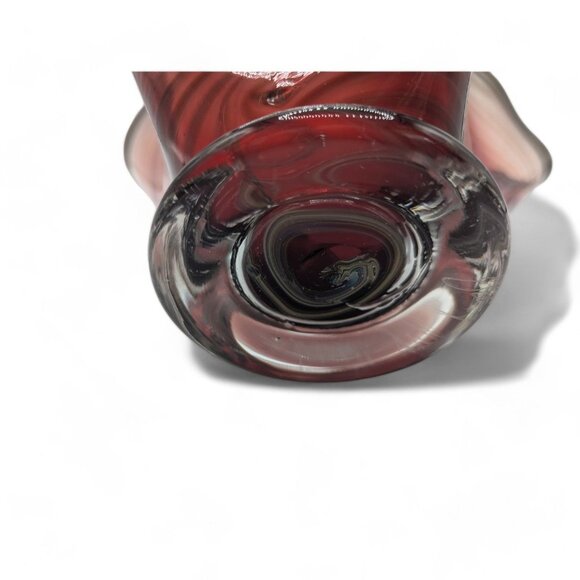 Daniel Reid Hand-Blown Glass Handkerchief Bowl 7" x 4" Tall Red and Gold Signed - Picture 10 of 13